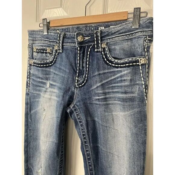 Miss Me Boyfriend Distressed Womens Dark Wash Jeans JPB5014‎ Size 26 - Picture 2 of 12